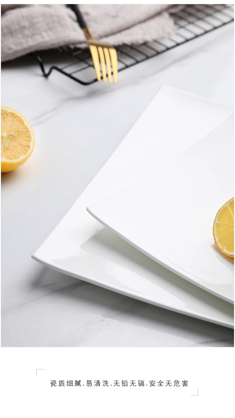 Pure White Square Bone China Steak Plate