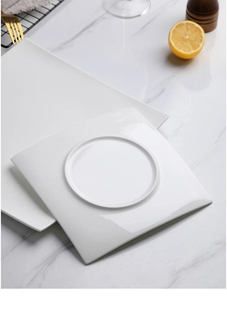 Pure White Square Bone China Steak Plate
